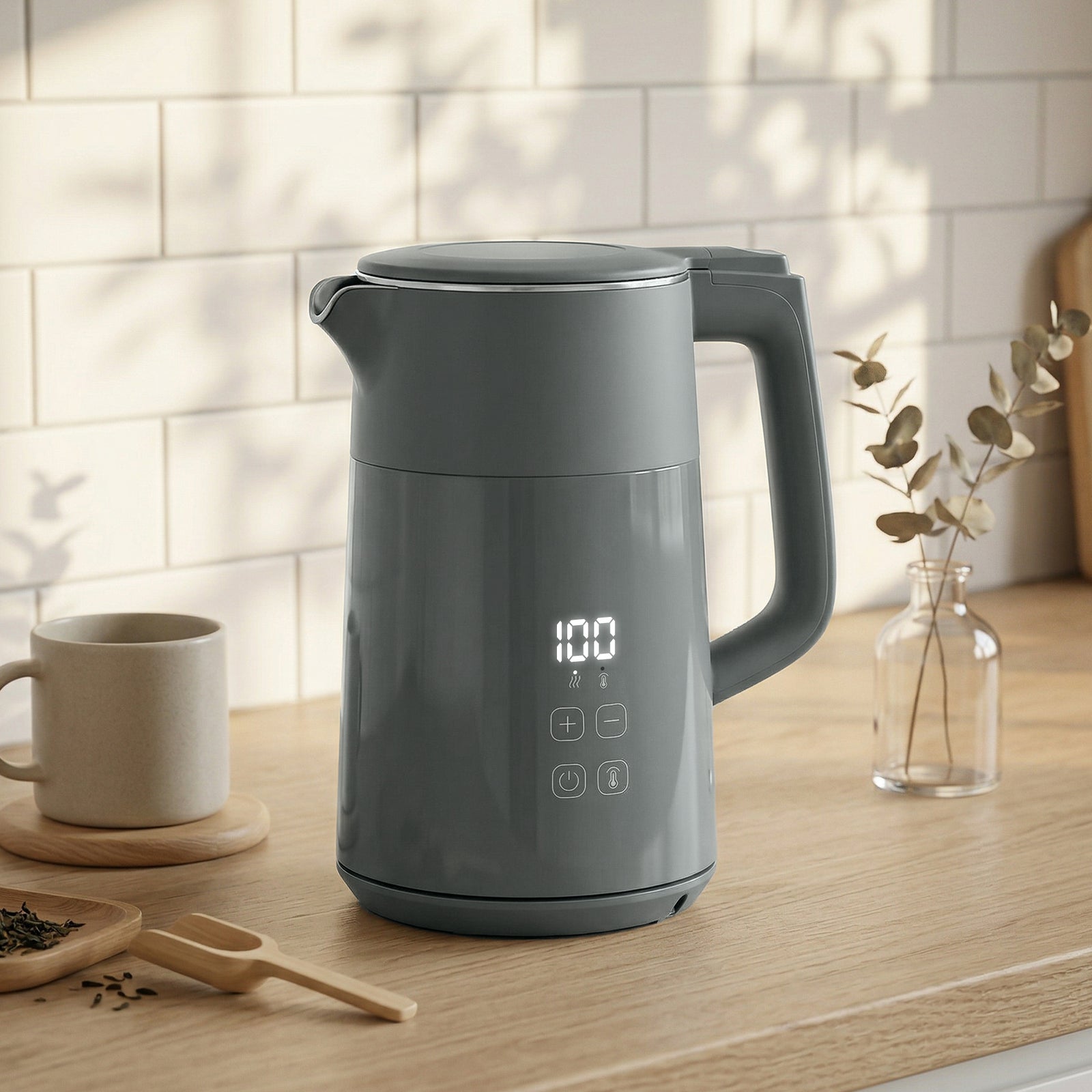 1.7l Fast Boil 3000w Electric Kettle With Led Display | Grey