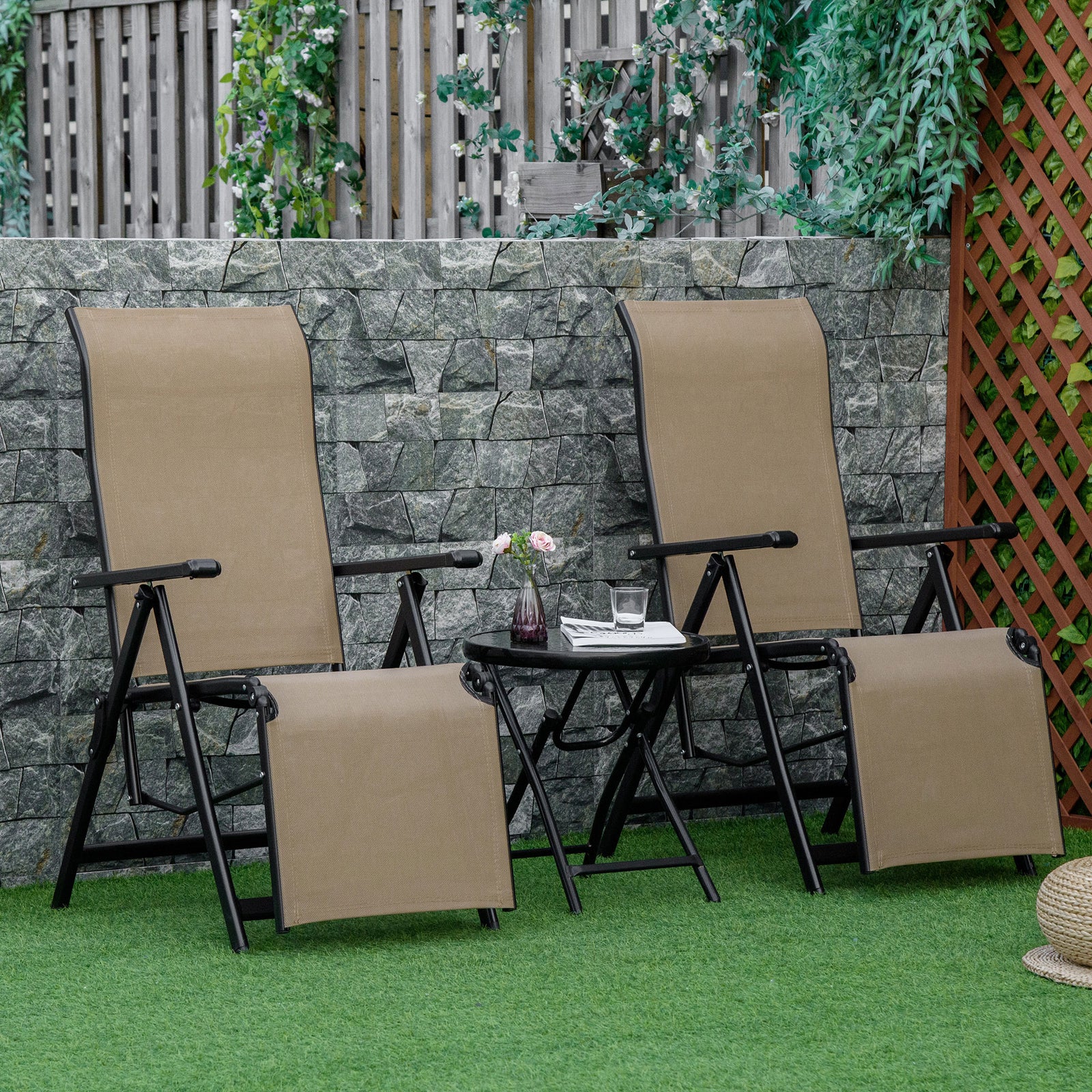 Set Of 2 Outdoor Sun Recliner Loungers W/adjustable Footrest | Beige