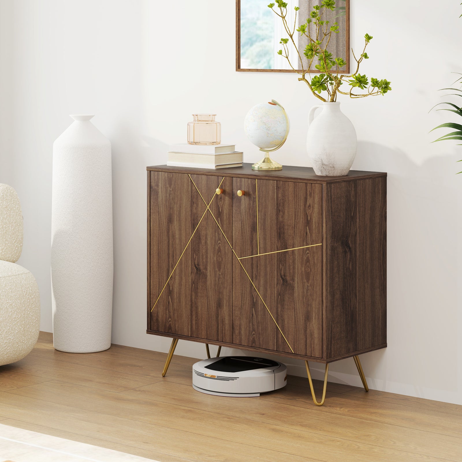 Sideboard Storage Cabinet With Luxurious Steel Lines Legs