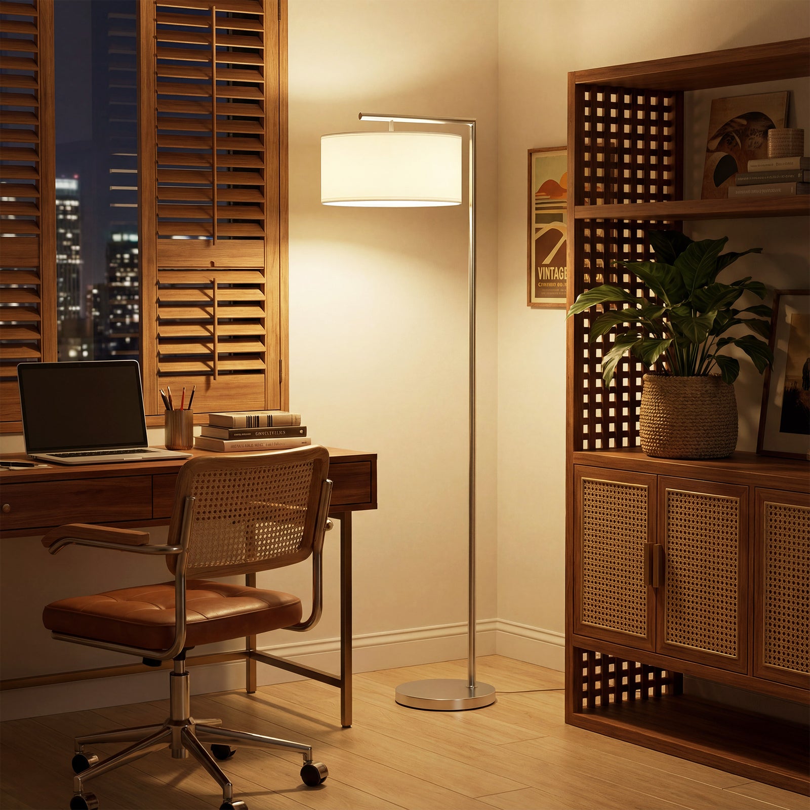 HOMCOM Floor Lamp, Modern Standing Lamp With Linen Lampshade, Silver Tone