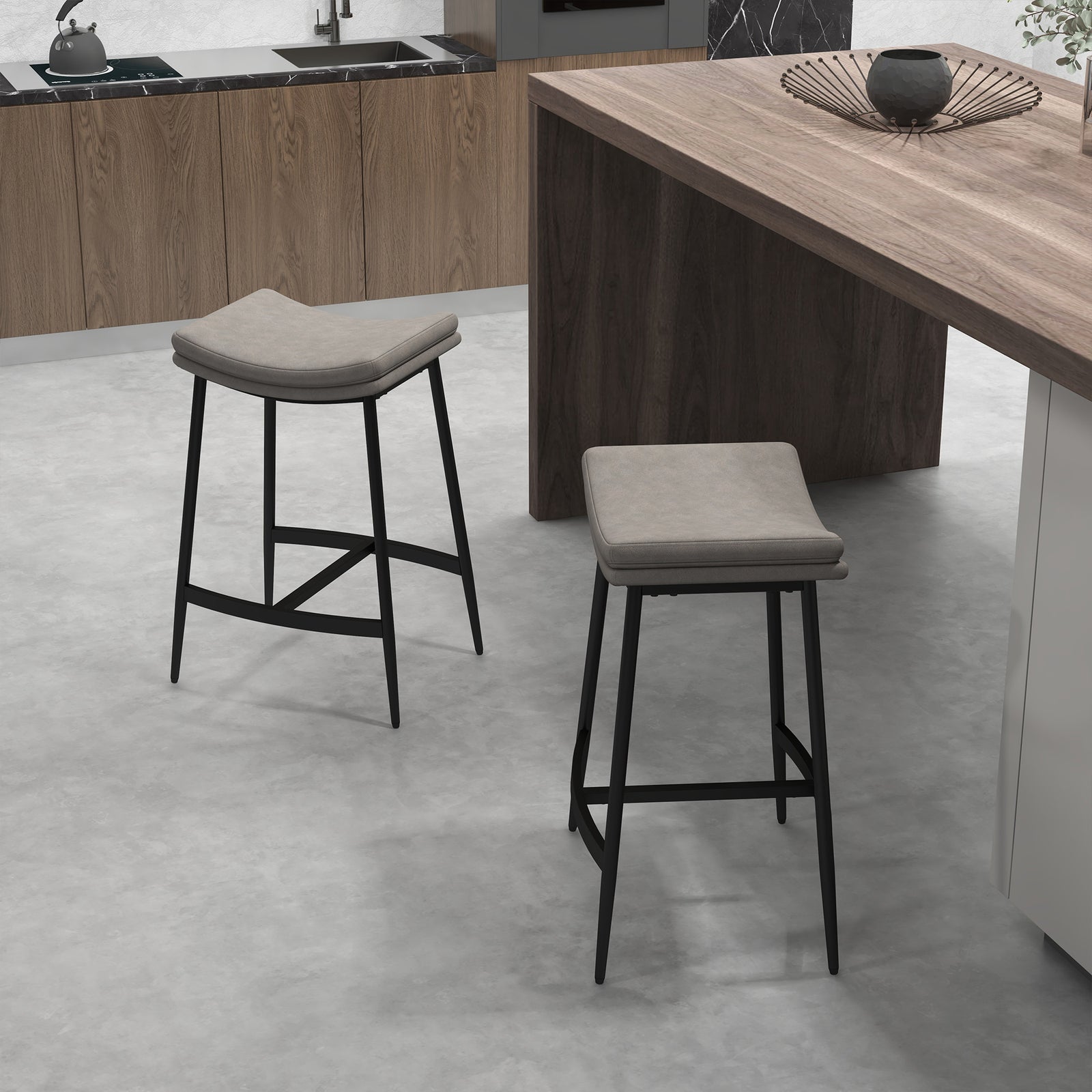 Upholstered Barstools Curved Seat Set Of 2
