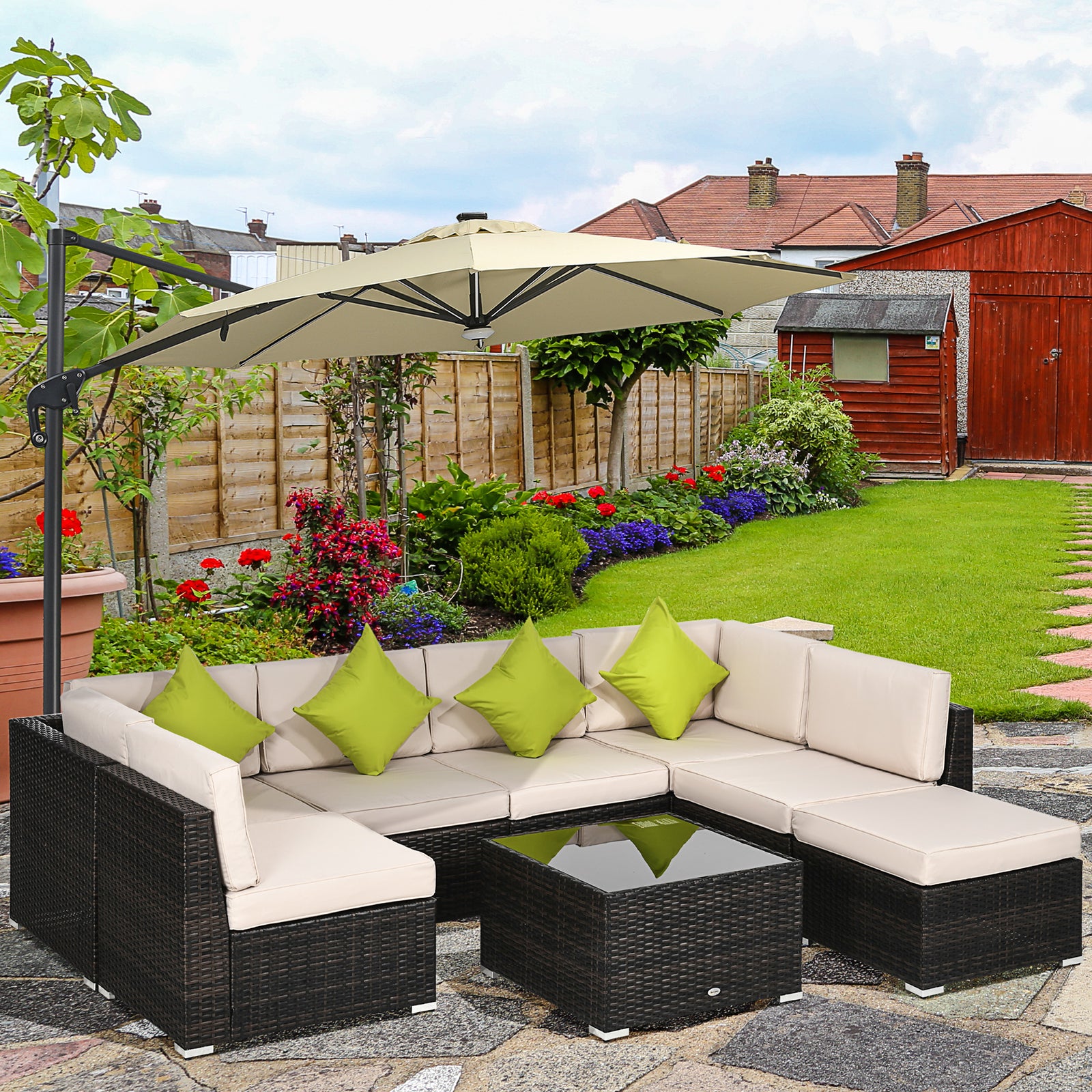 Rattan Outdoor Garden Furniture Patio Corner Sofa Set | Brown
