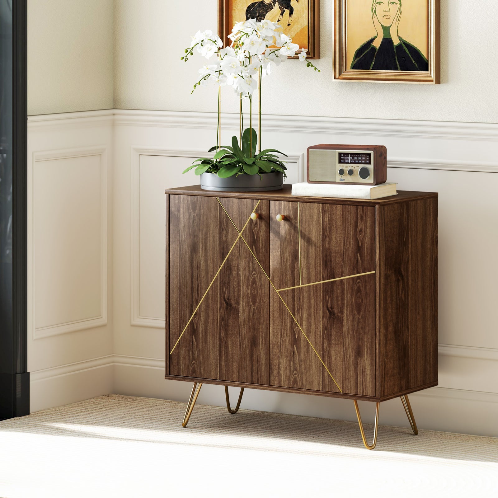 Sideboard Storage Cabinet With Luxurious Steel Lines Legs