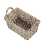Wicker Antique Wash Finish Handled Unlined Storage Basket | Small | Brown