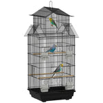 Metal Bird Cage W/ Perch, Food Container, Handle, For Finch, Canary | Small | Black