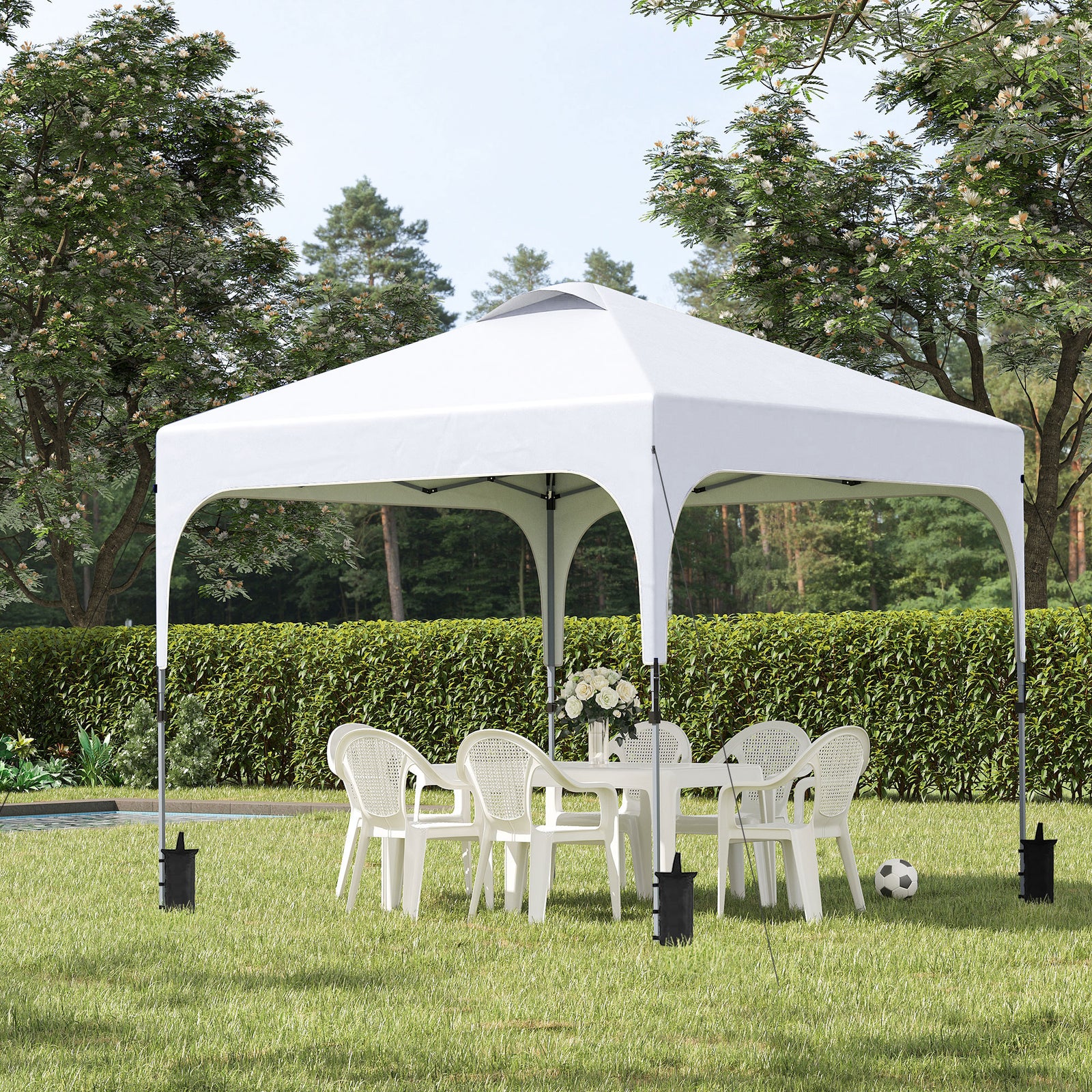 Pop Up Gazebo Foldable With Wheeled, Bag And 4 Weight Bags | White