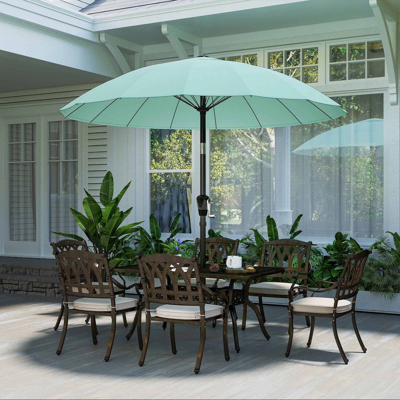 2m Shanghai Garden Parasol Umbrella, Outdoor Sun Shade | Turquoise