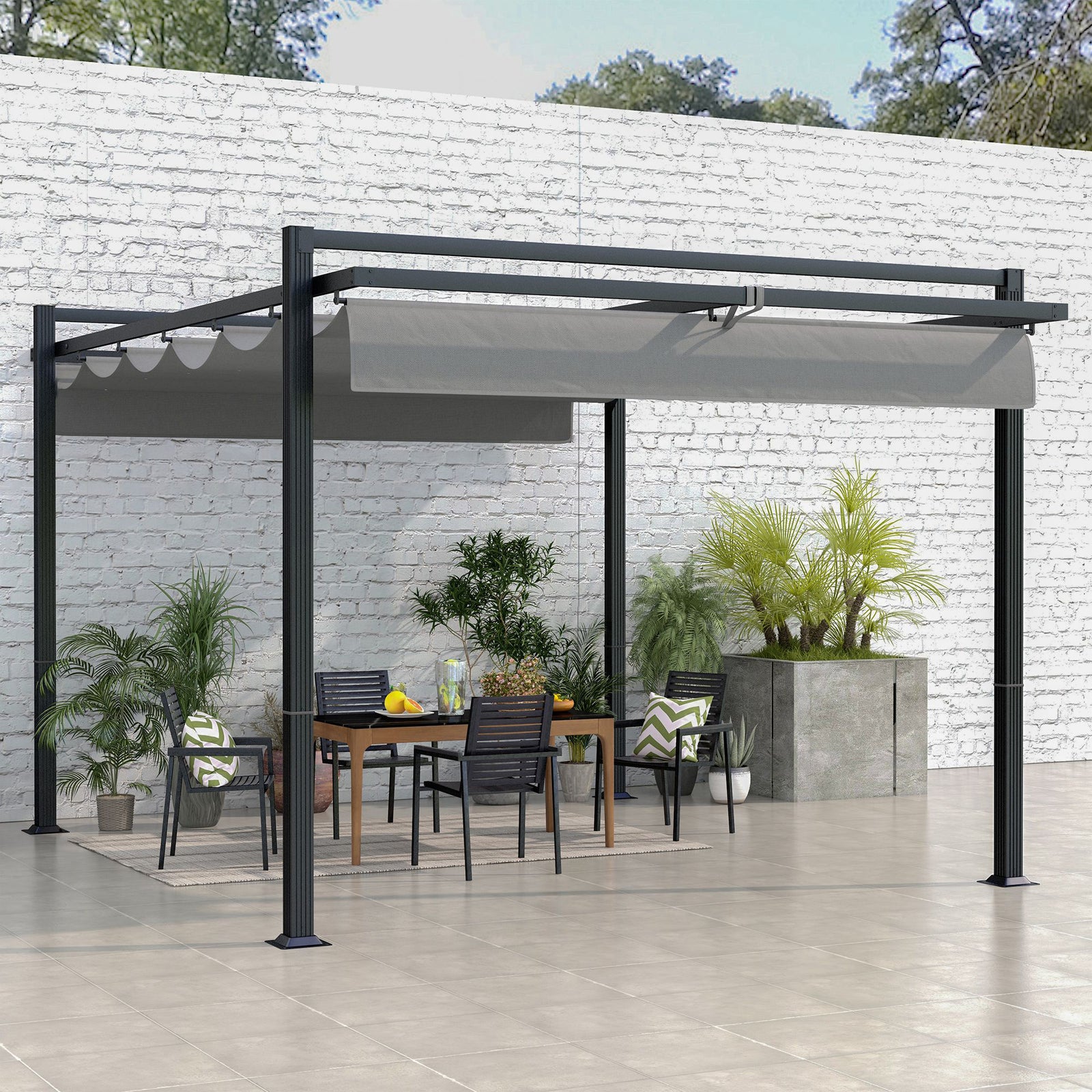 Retractable Pergola Canopy With Aluminium Frame | Large | Dark Gray
