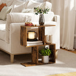 Side Table, Narrow End Table With Storage Shelves | Rustic Brown