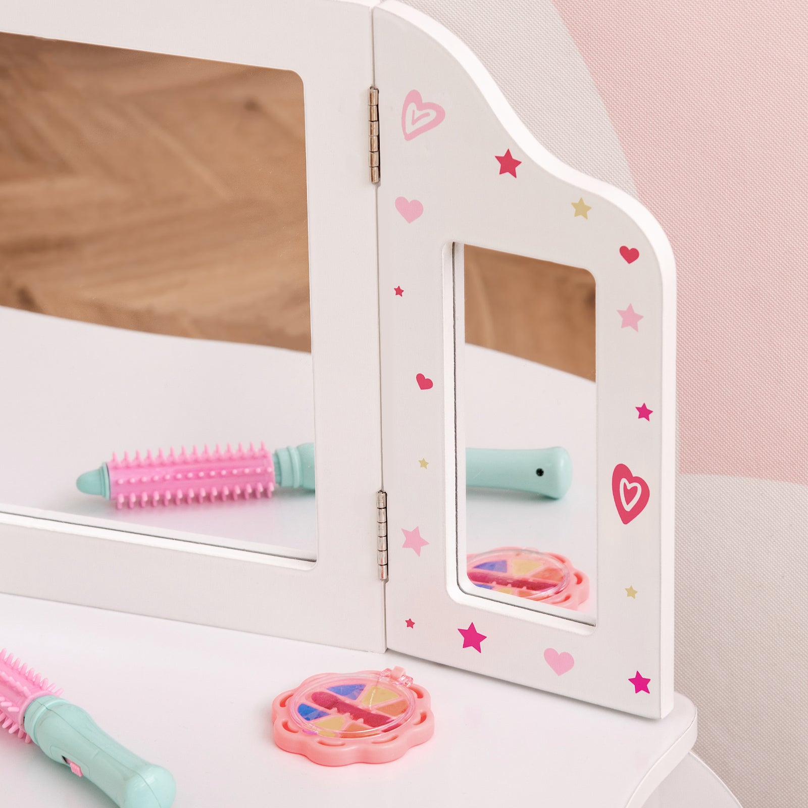 Makeup Dressing Table Set With Tri-folding Mirror And Drawer | White