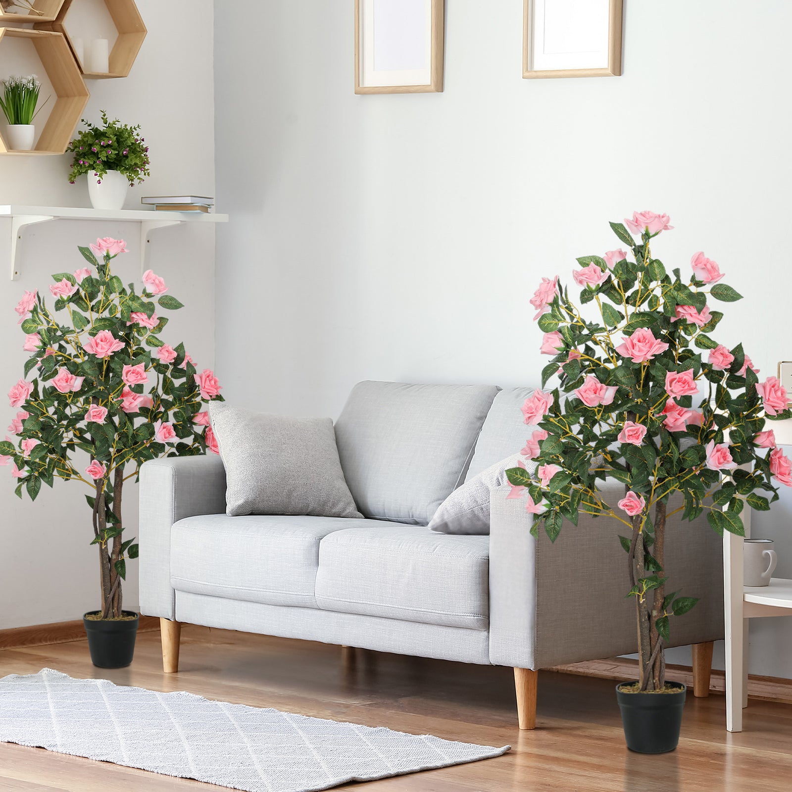 Set Of 2 Decorative Artificial Plants Rose Trees In Pot