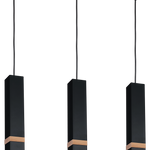 Vidar Black Pendant Lamp 3xgu10 Hand Made Modernist Cuboid Design With Natural Wooden Inserts