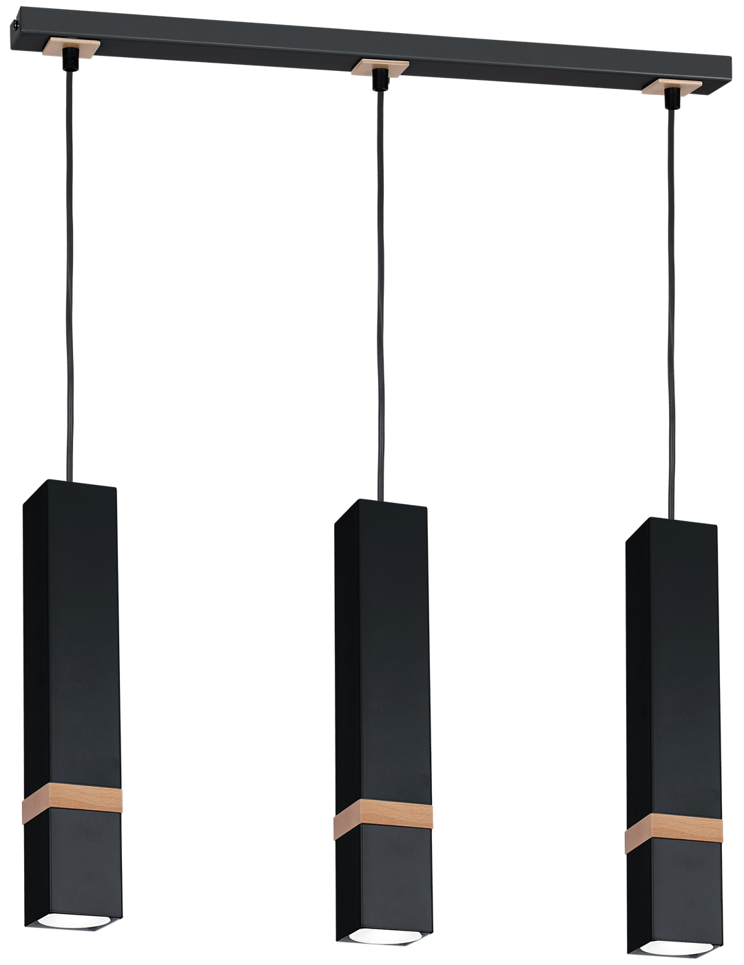 Vidar Black Pendant Lamp 3xgu10 Hand Made Modernist Cuboid Design With Natural Wooden Inserts