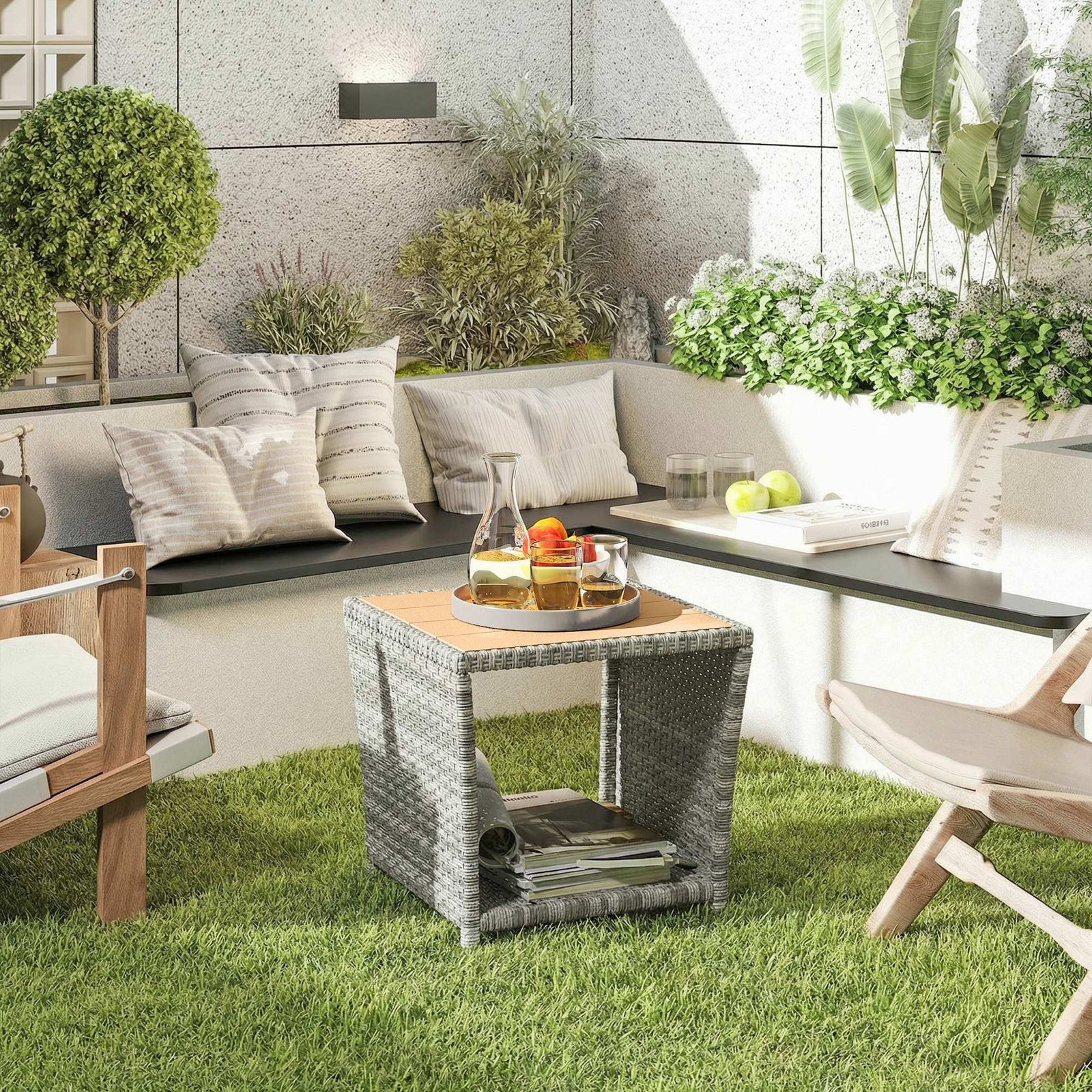 Side Table 2-tier With Storage Shelf | Light Grey