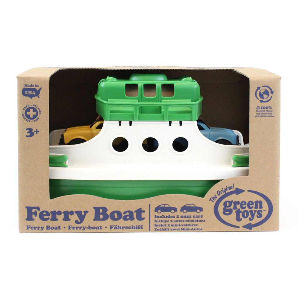 Green Ferry Boat With Cars, Made From 100% Recycled Plastic