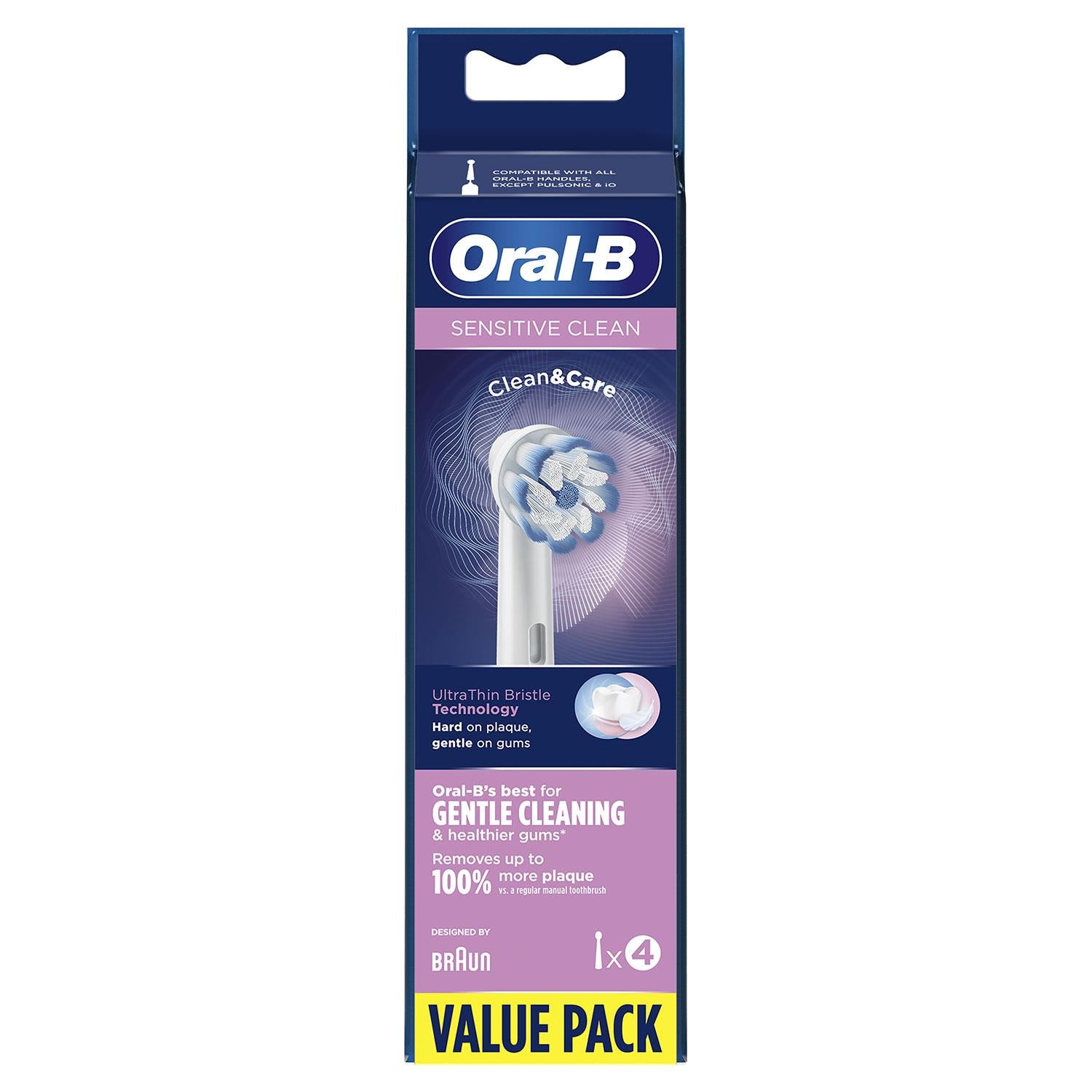 Clean And Care Sensitive Clean Replacement Toothbrush Head, Pack Of 4