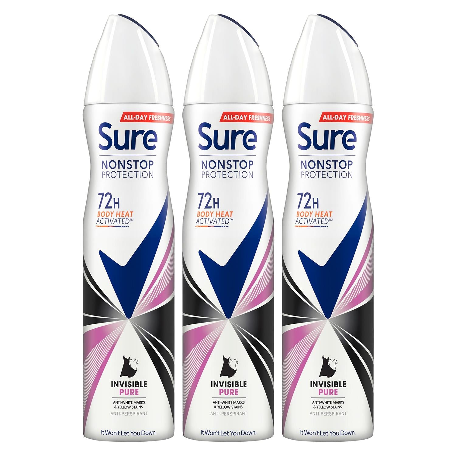 Women Antiperspirant 72h Nonstop Protection Invisible Pure Deodorant, 3pk, 250ml | 3