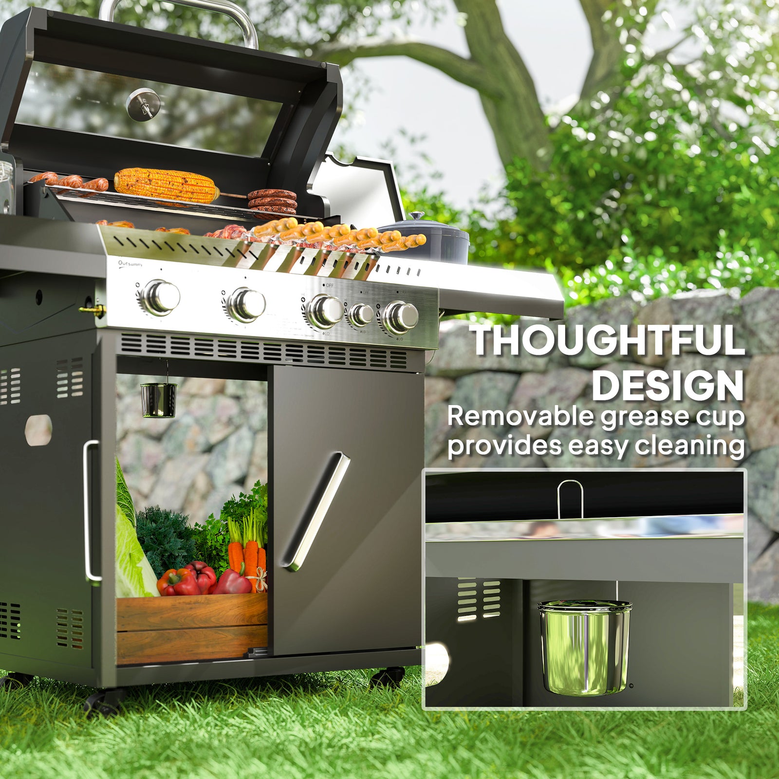 Outsunny 4+1 Burner Gas Bbq With Clear Lid