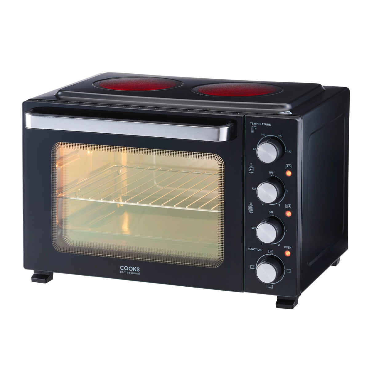 Cooks Professional 34l Mini Oven With 2 Ceramic Hobs - Countertop Cooker
