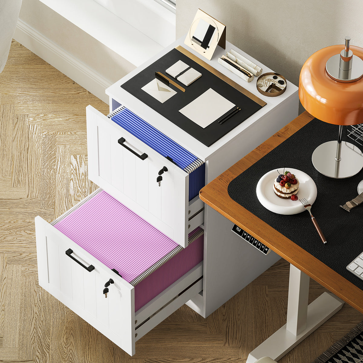 HOMCOM 2 Drawer File Cabinet With Lock And Adjustable Hanging Bars, White