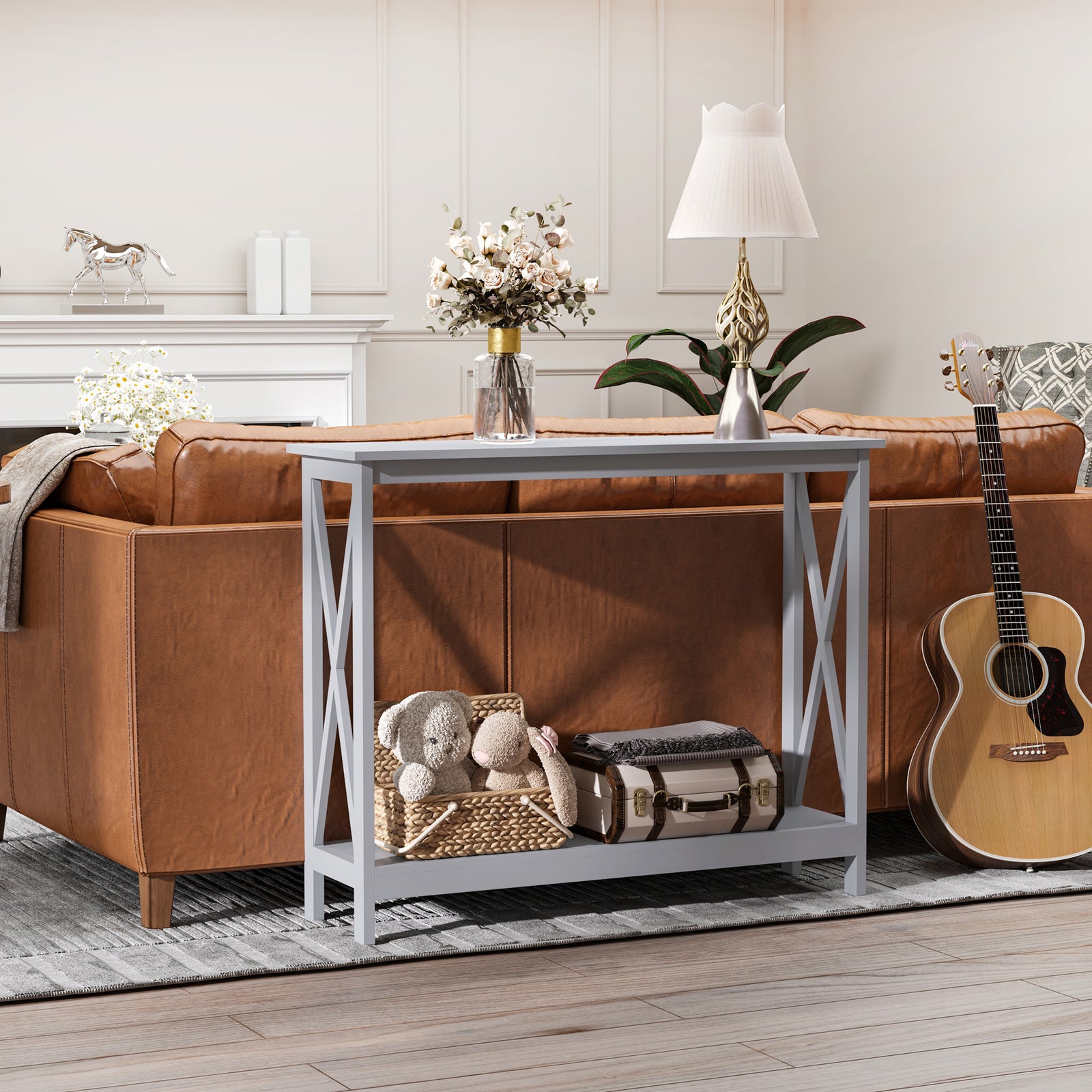 Wooden Console Table Storage Drawer Shelf Display Stand