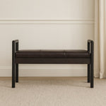 Gridline Bench, Upholestered Rich Black Leather, Black