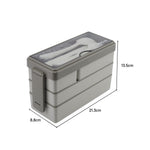 Bento-style Plastic Lunch Box With Cutlery 3-layer | Khaki