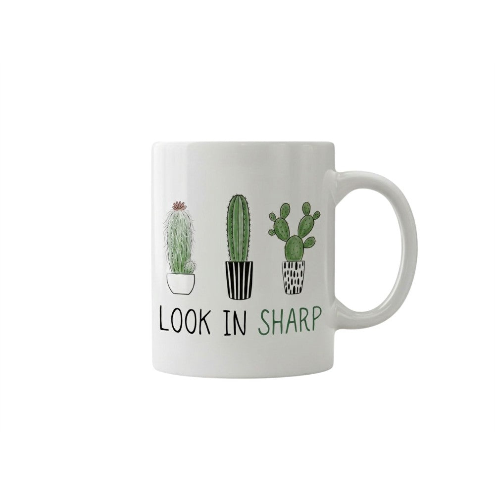 Dyzi Look In Sharp Cactus Quote Ceramic Coffee Mug White