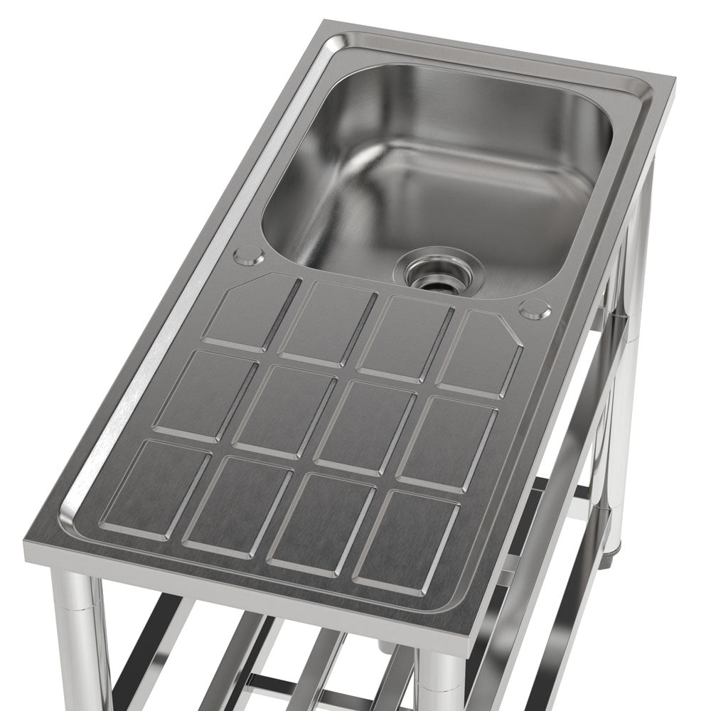 98cm W X 45cm D X 80cm H Stainless Steel One Compartment Sink With Drainboard And Shelf