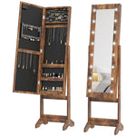 Freestanding Mirror Jewelry Cabinet With Led Lights | Brown
