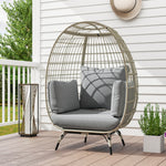 Pe Rattan Egg Chair W/ Padded Cushions For Garden