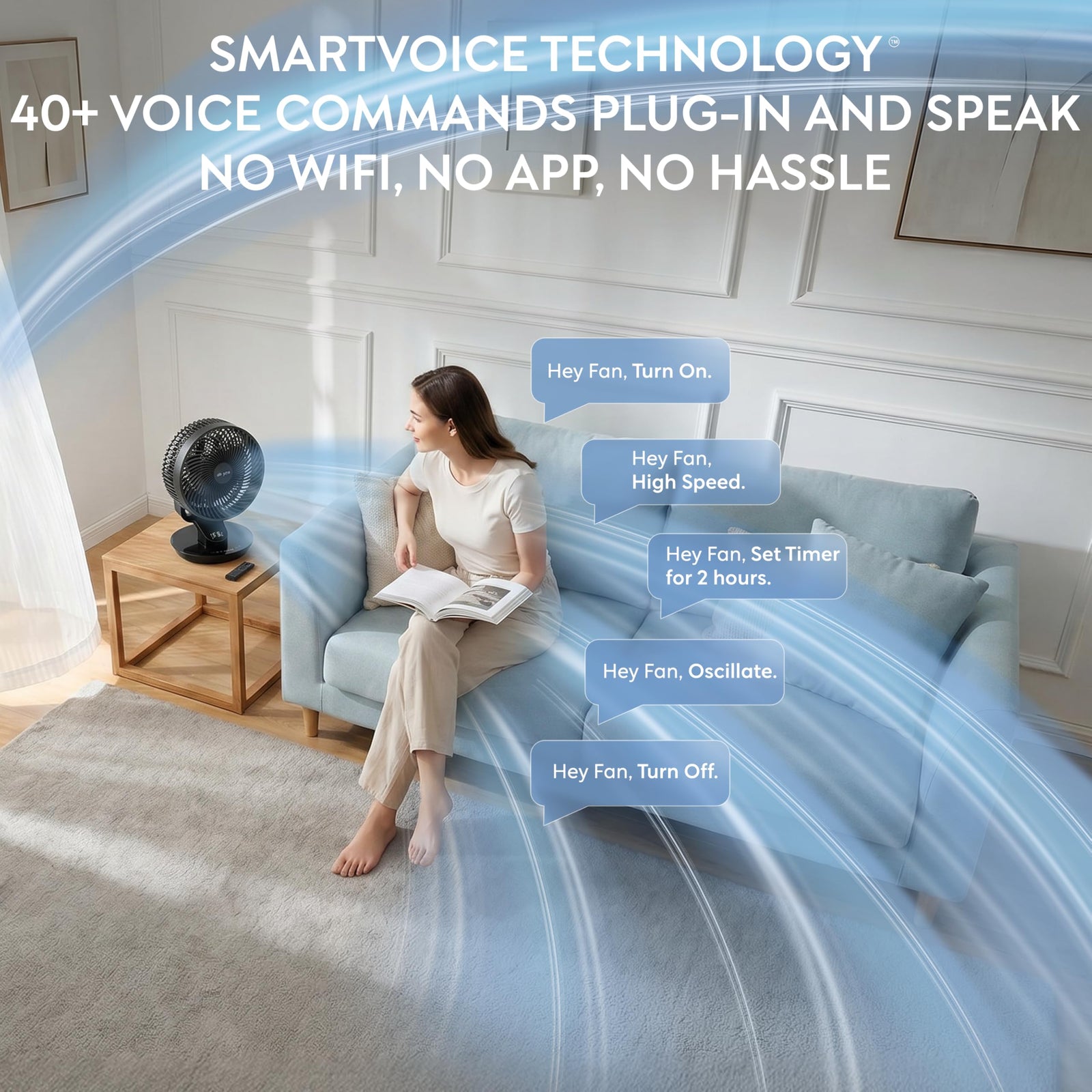 10in Desk Fan Smartvoice & Remote Control With 12h Timer | Black