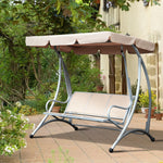 3 Seat Metal Fabric Backyard Balcony Patio Swing Chair | Beige