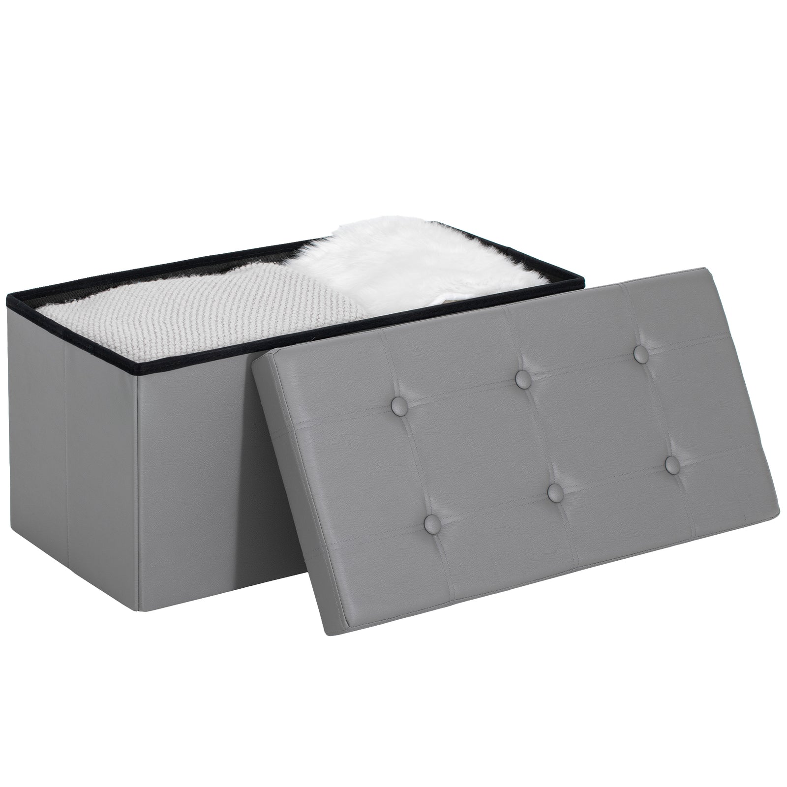 Storage Ottoman Bench, 89l Pu Leather Folding Foot Rest | Grey