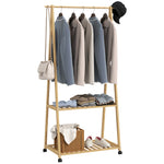 Bamboo Clothes Rail Rack With 2 Storage Shelves