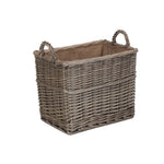 Wicker Rectangular Hessian Lined Log Storage Basket | Small | Brown