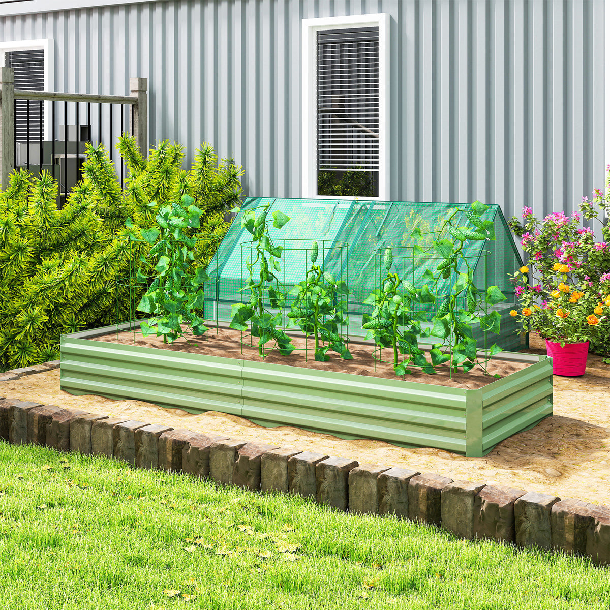 Outsunny Galvanised Raised Garden Bed Metal Planter Box, Light Green