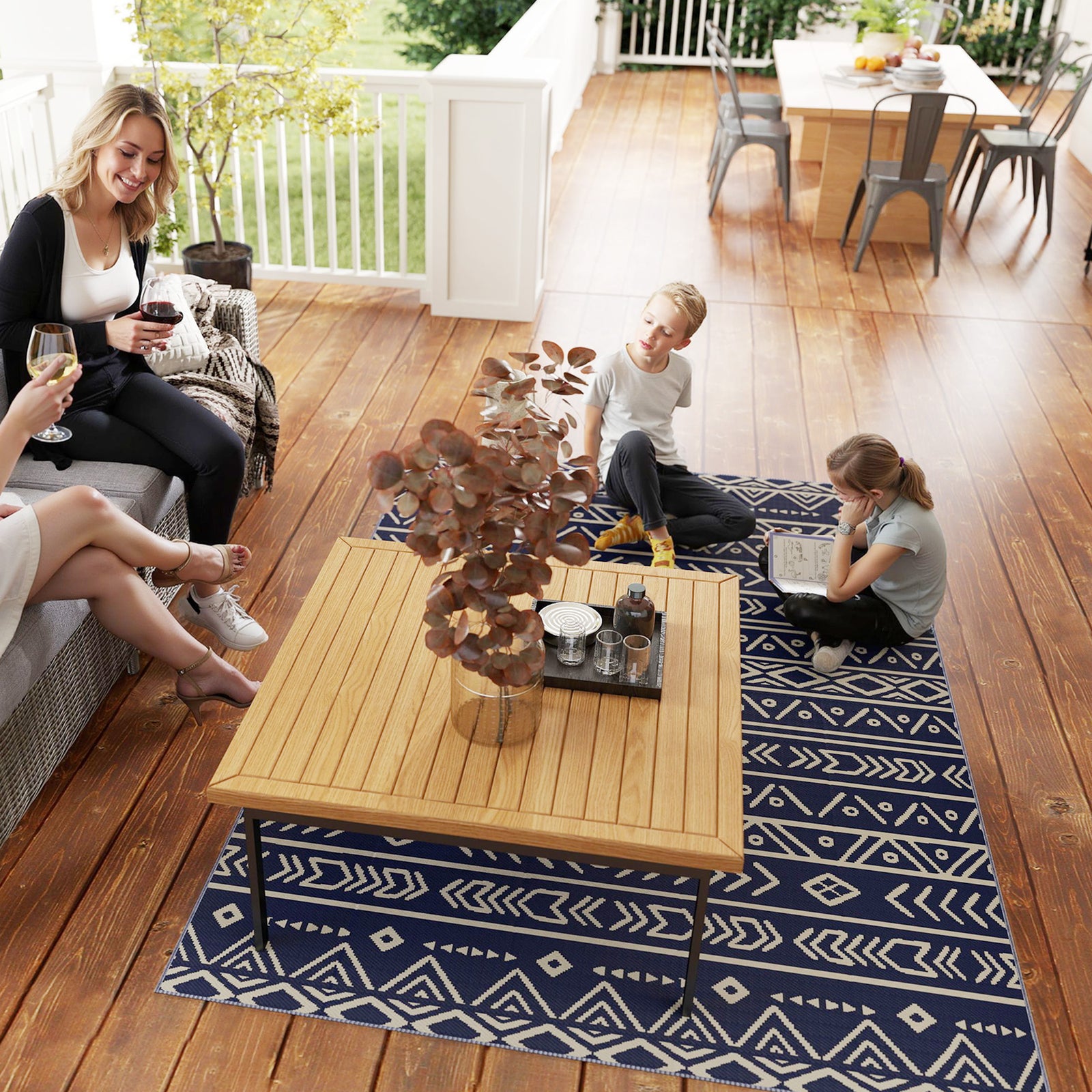 1.8 X 2.7m Reversible Outdoor Rv Rug, Geometric And White