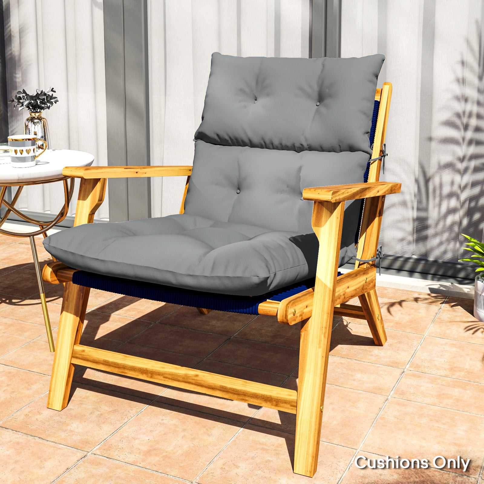 Adirondack Chair Cushion Rocking Chair Cushion W/ Ties | Light Grey