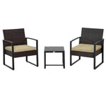 3pc Rattan Patio Bistro Set 2 Chairs Coffee Side Table Set | Beige