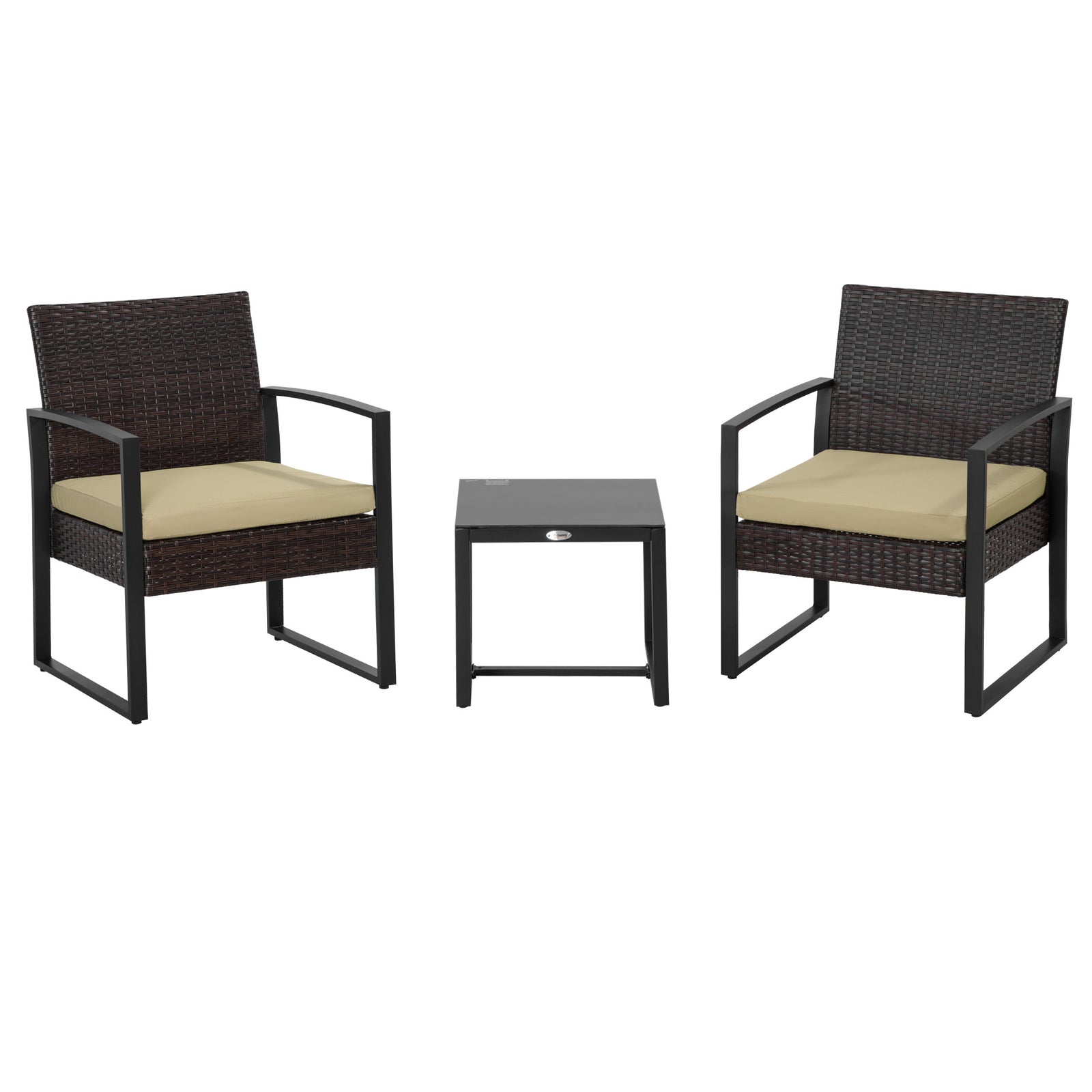 3pc Rattan Patio Bistro Set 2 Chairs Coffee Side Table Set | Beige