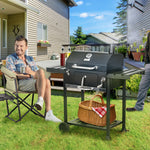 Charcoal Grill Trolley, Adjustable Pan, Shelves | Black