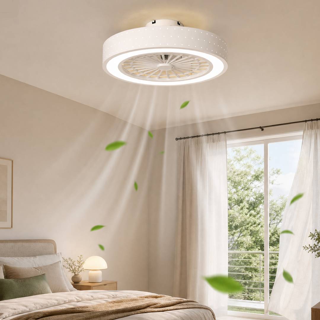 48cm Dia Led Ceiling Fan Light With App & Remote Control, Modern White Dotted Iron Ceiling Light
