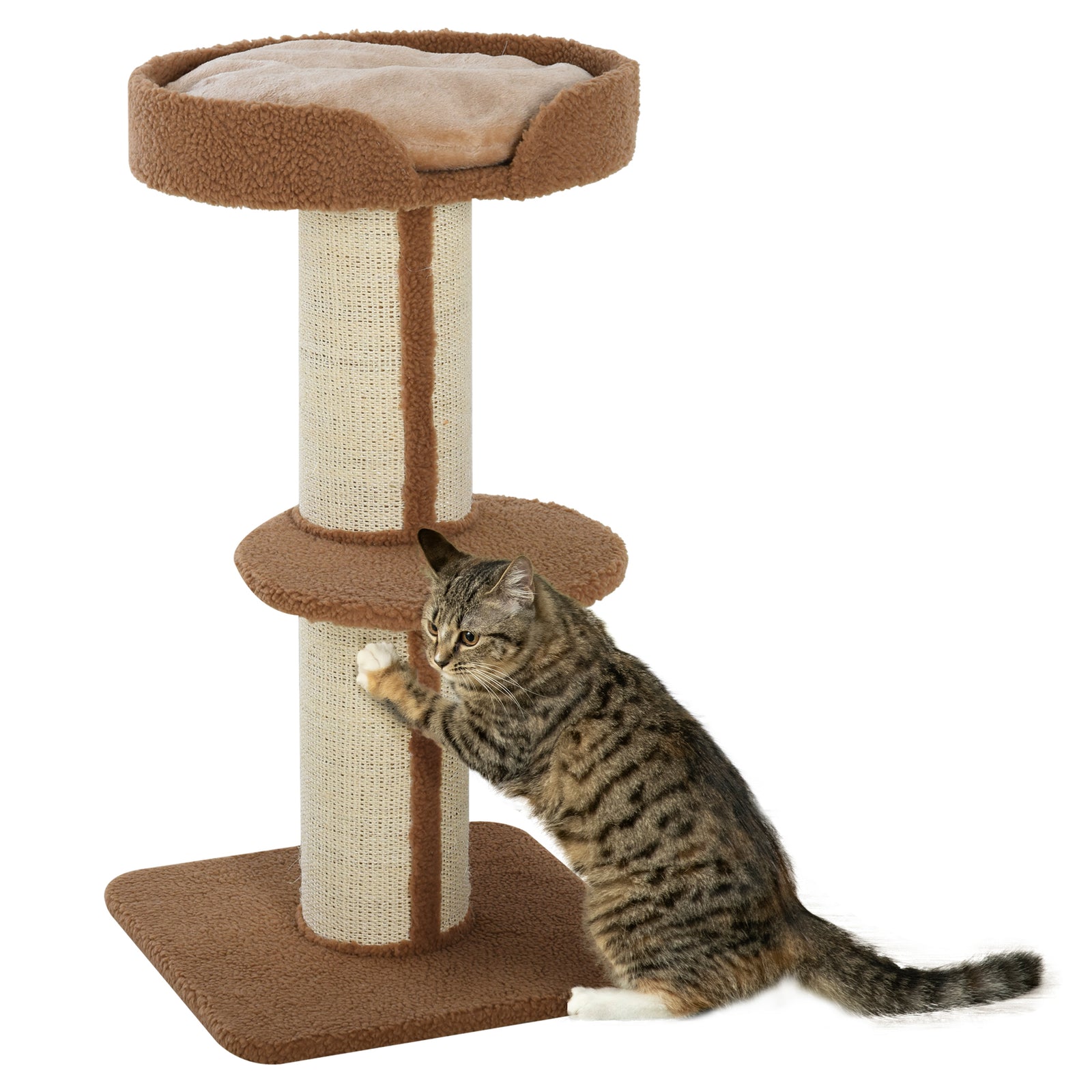 2-tier Cat Kitten Resting Tree W/ Top Basket Cushion Sisal Post | Brown