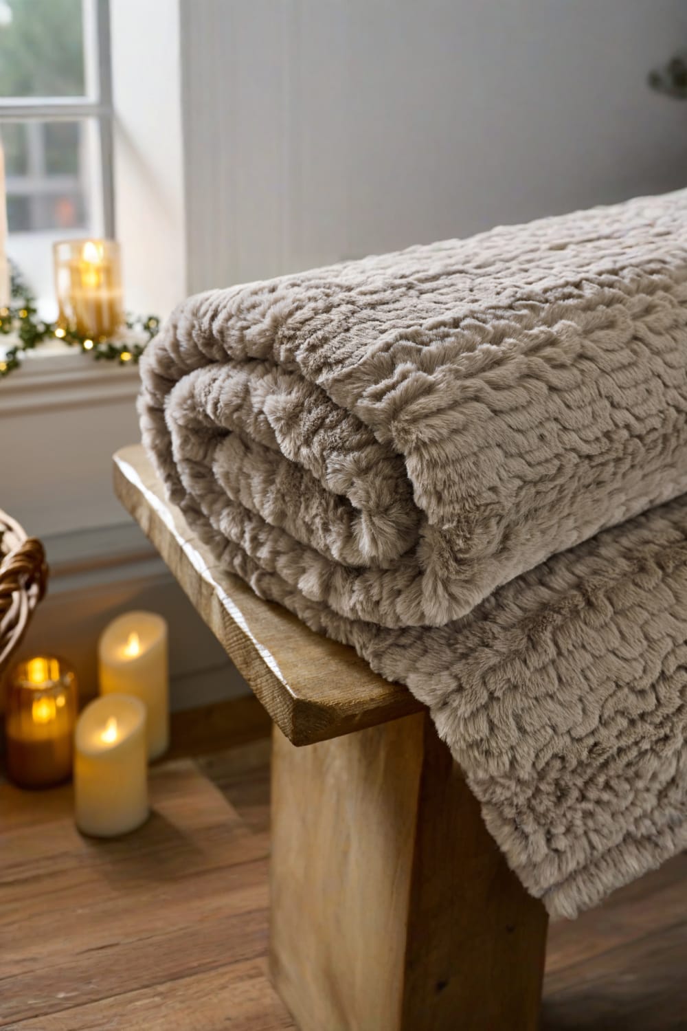 Ashridge Soft Faux Fur Throw 130x170cm – Elegant Textured Blanket | 130cm x 170cm | Fawn