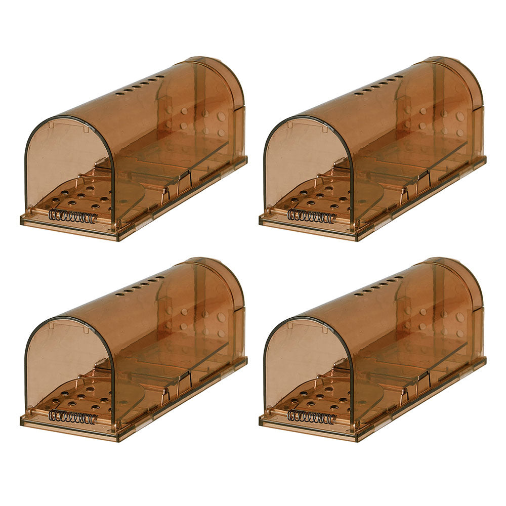 4 Pack Plastic Humane Mouse Trap Cages | One Size | Brown
