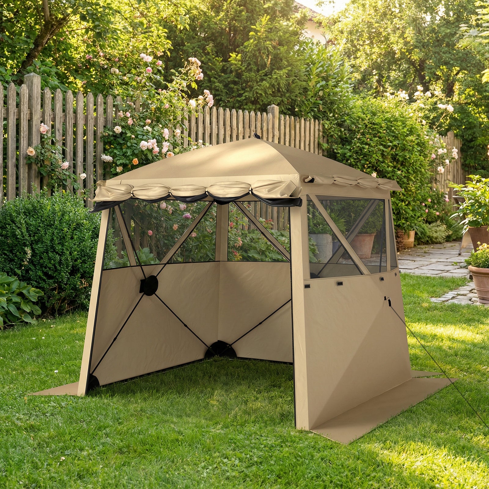 Pop Up Gazebo Waterproof With Awning 2 X 2 M | Khaki