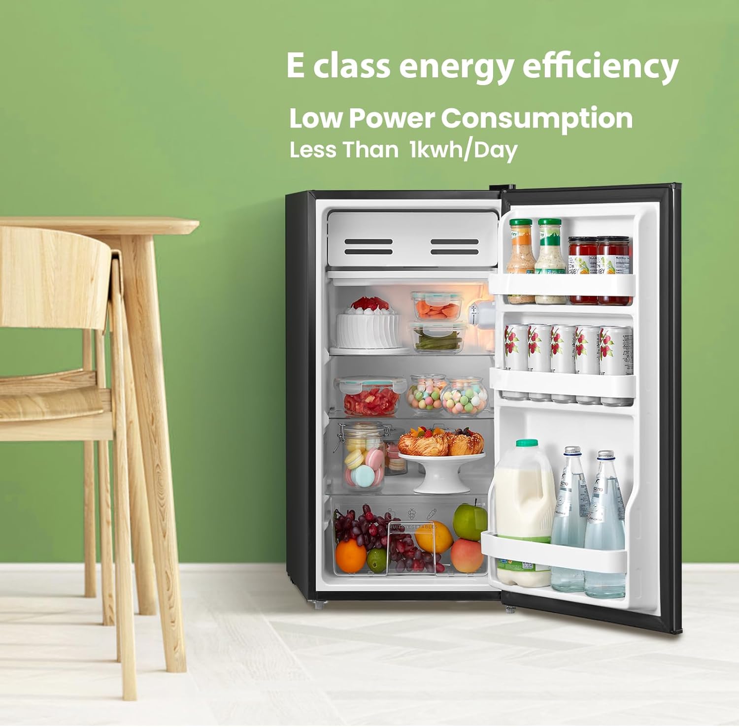 93l Compact Multi-layer Fridge With Cooler Box, 3 Removable Glass Shelves & Reversible Door | Black