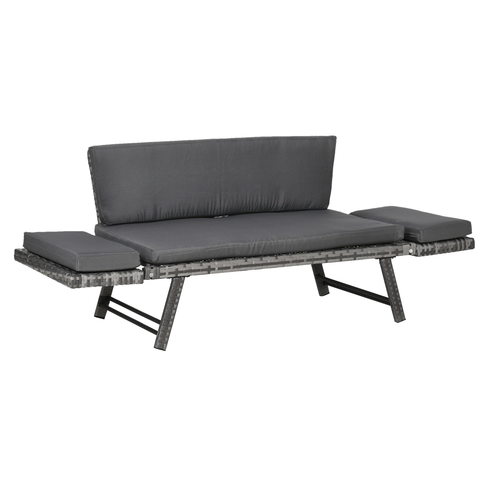 2 In 1 Rattan Folding Daybed Sofa Garden Chaise Lounger | Gray