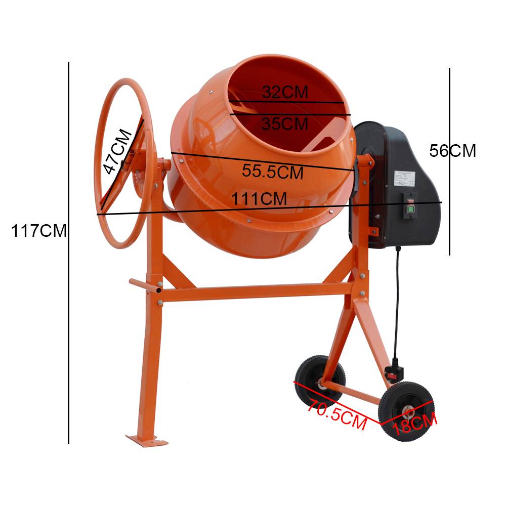 120l 450w Electric Cement Mixer,steel Concrete Mixer With 2 Wheels, 33–34rpm | Orange